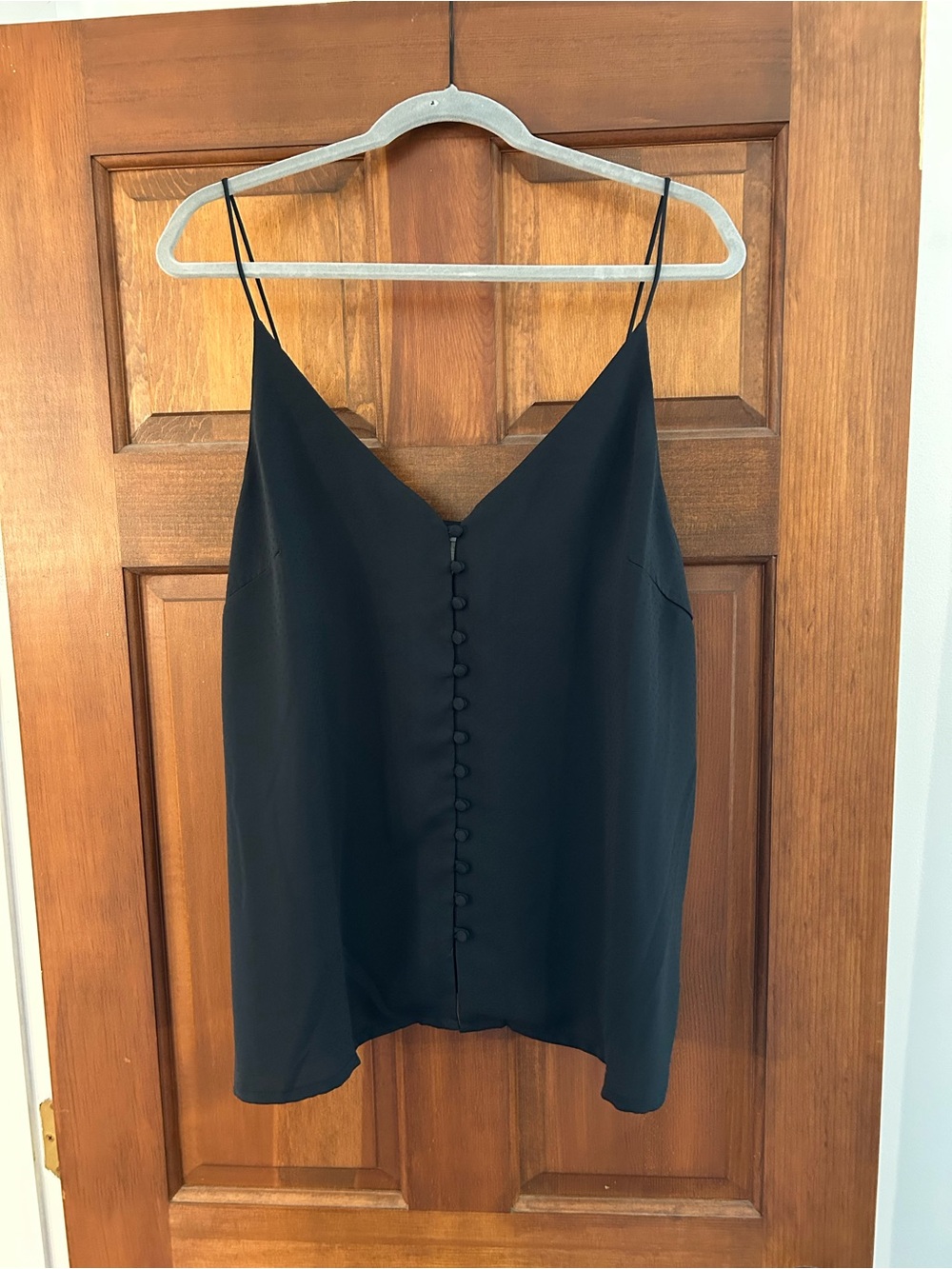 H&M Black V-Neck Spaghetti-Strap Camisole with Covered Buttons